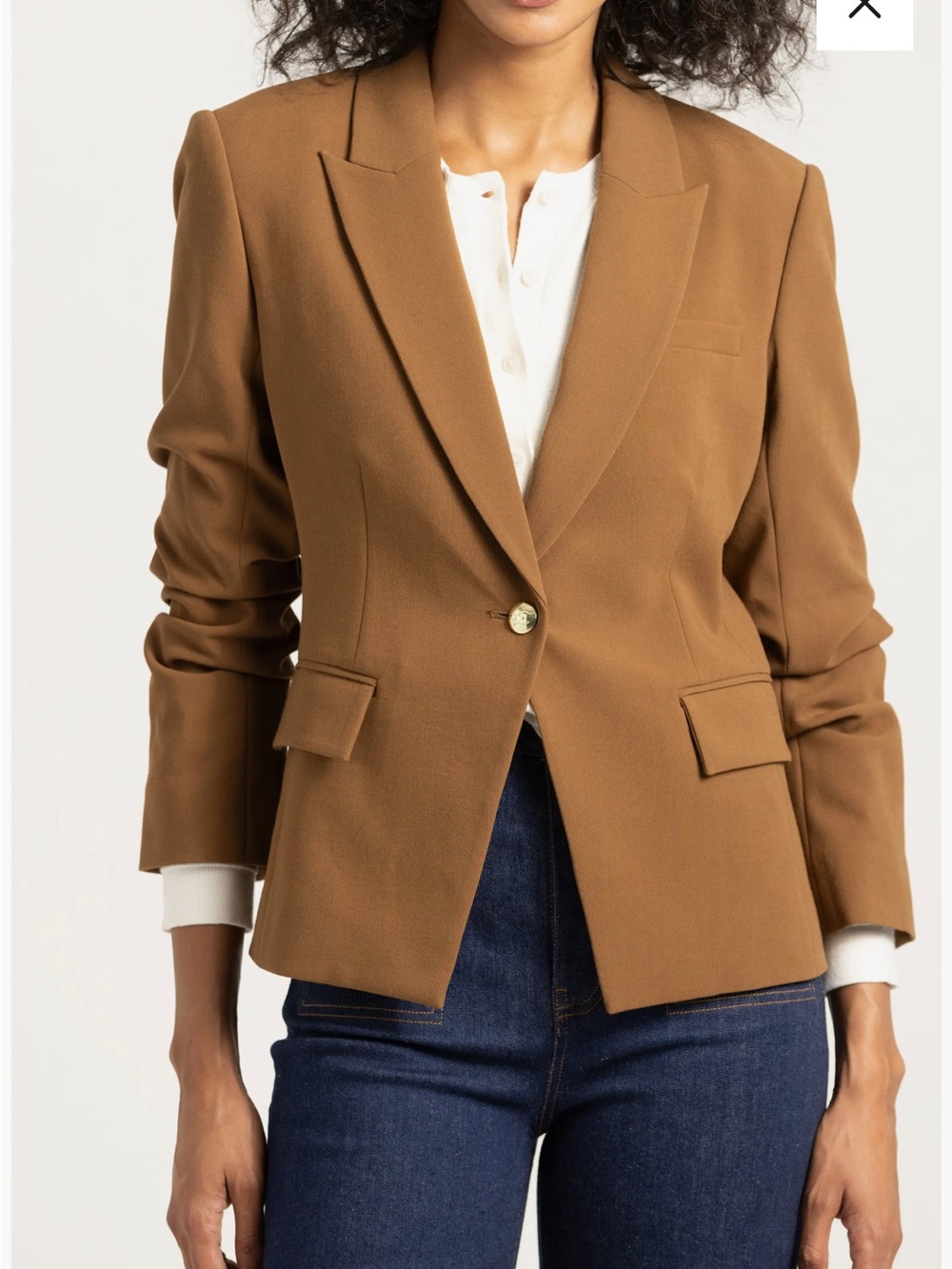 Derek Lam Cream Single-Button Tailored Blazer